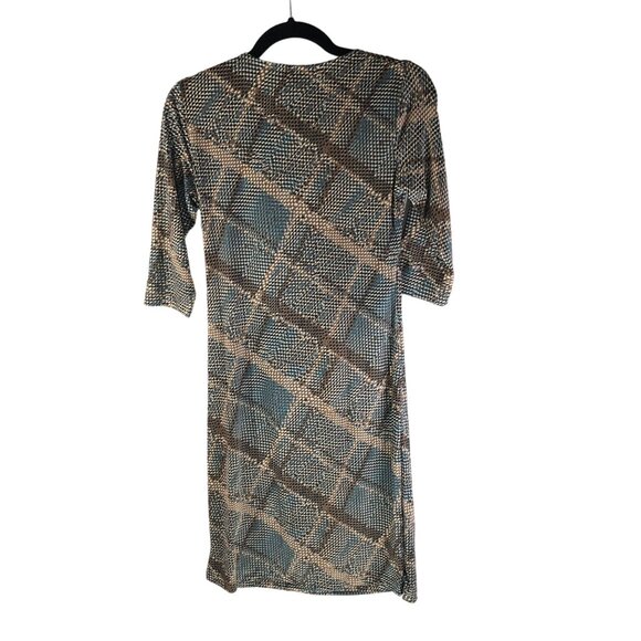 Anatomie Printed Marine Dress in Reptile Plaid Green Brown Faux Wrap Size XS - Picture 5 of 8